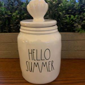 Rae Dunn “Hello Summer” Canister with Seashell Topper